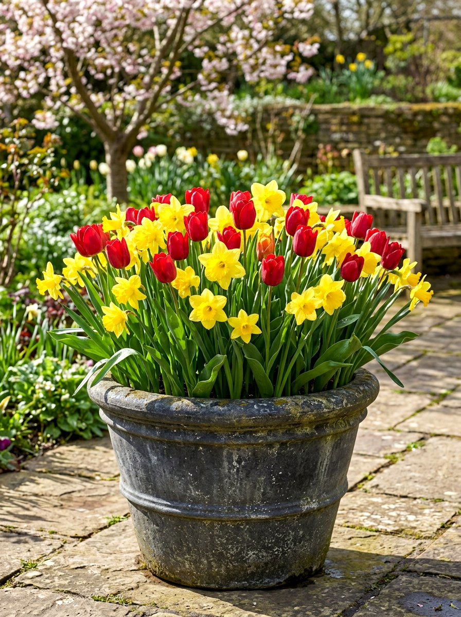 Tulip And Daffodil Bulb Pot - 25 Spring Planter Decorating Ideas