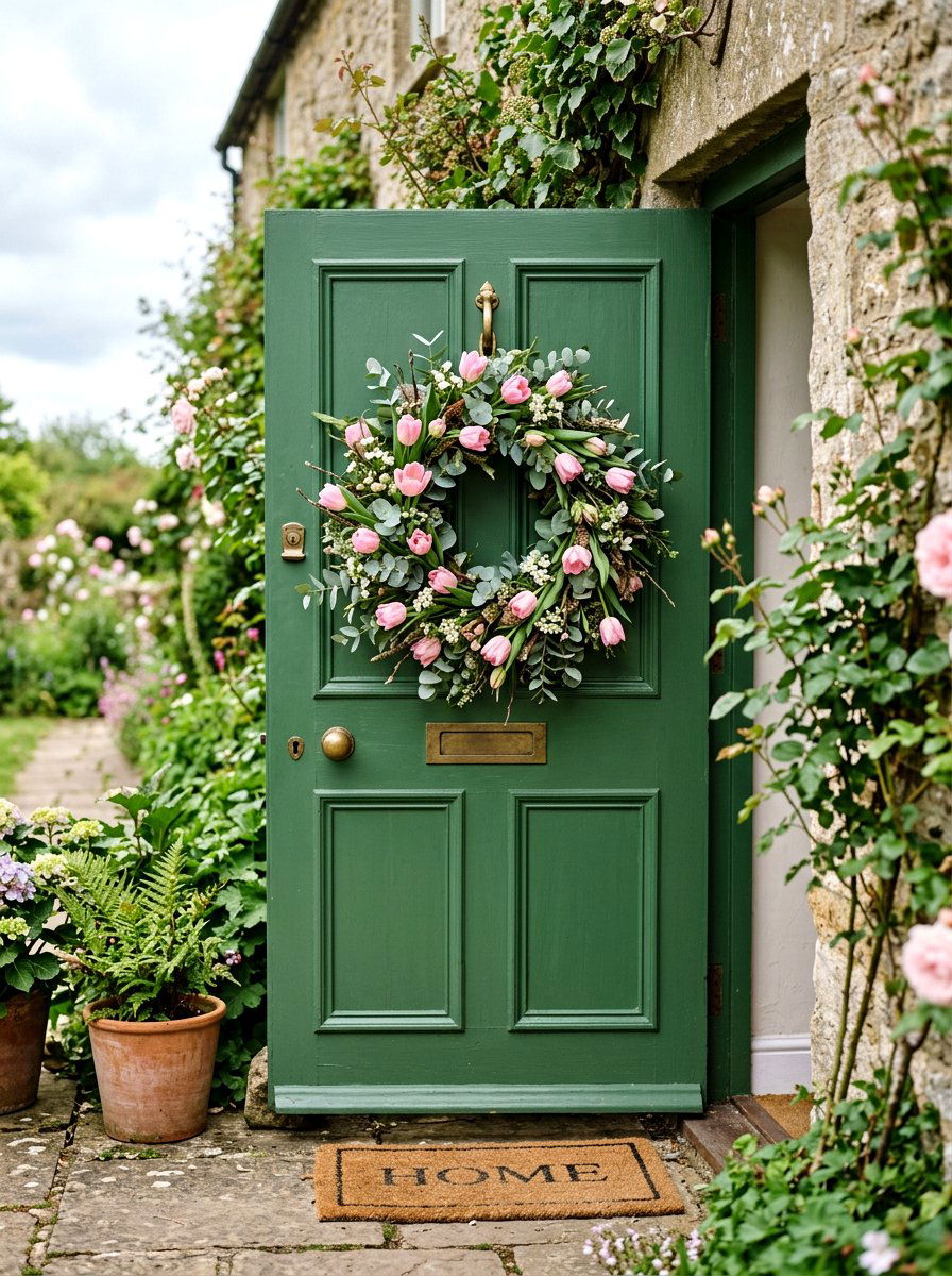 Tulip And Eucalyptus Wreath - 25 Spring Tulip Wreath Ideas