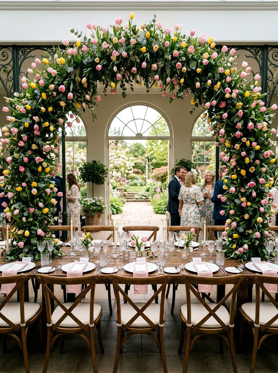 Tulip Arch Table Centerpiece - 25 Spring Arch Decor Ideas