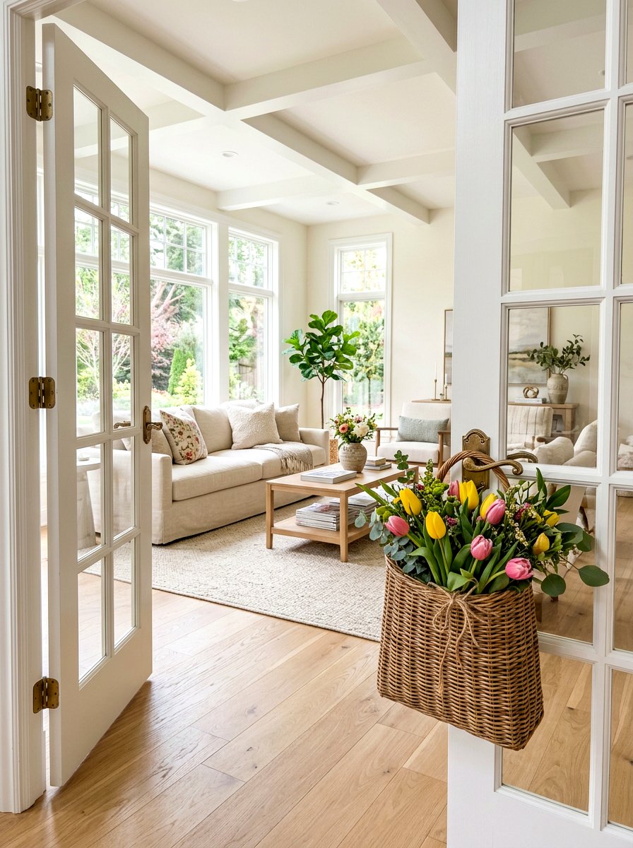Tulip Basket - 25 Spring French Door Decor Ideas