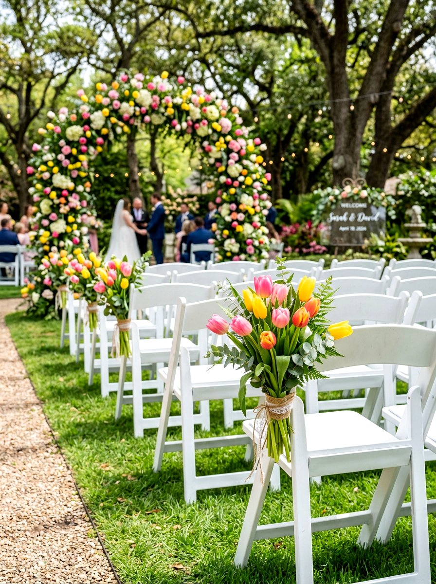 Tulip Bunch Decor - 25 Spring Wedding Chair Decor Ideas