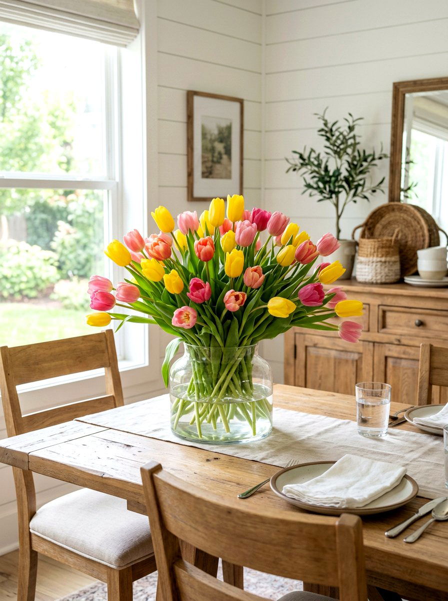 Tulip Centerpiece Arrangement - 25 Spring Party Decor Ideas