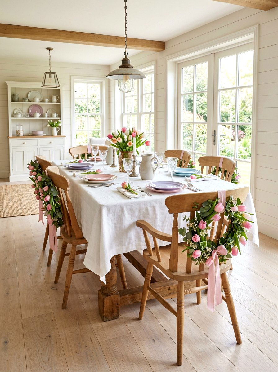 Tulip Chair Wreath - 25 Spring Chair Back Wreath Ideas