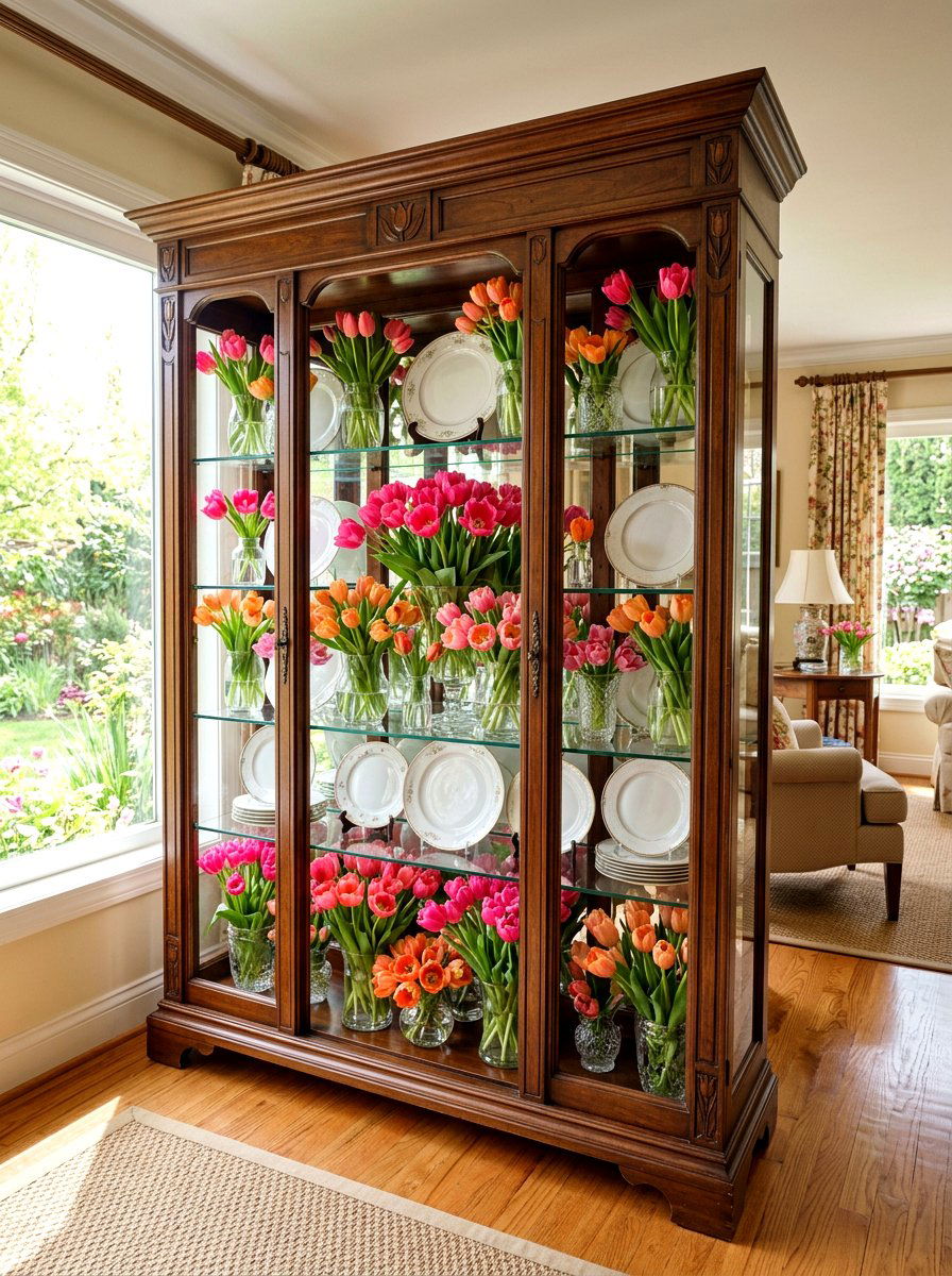 Tulip Display Cabinet - 25 Spring Hutch Decor Ideas