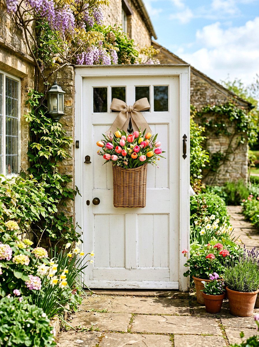 Tulip Door Hanging - 25 Spring DIY Door Basket Ideas