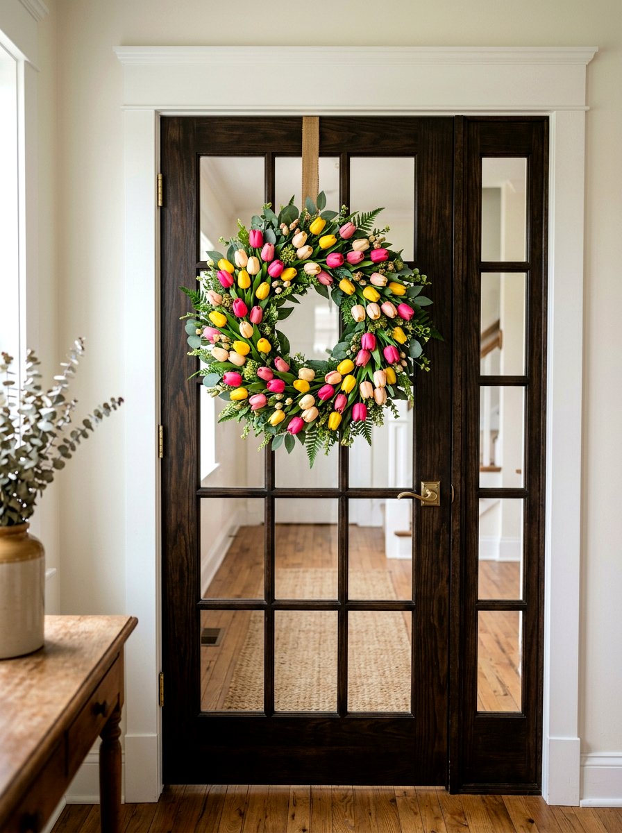 Tulip Door Wreath - 25 Spring Patio Door Decor Ideas