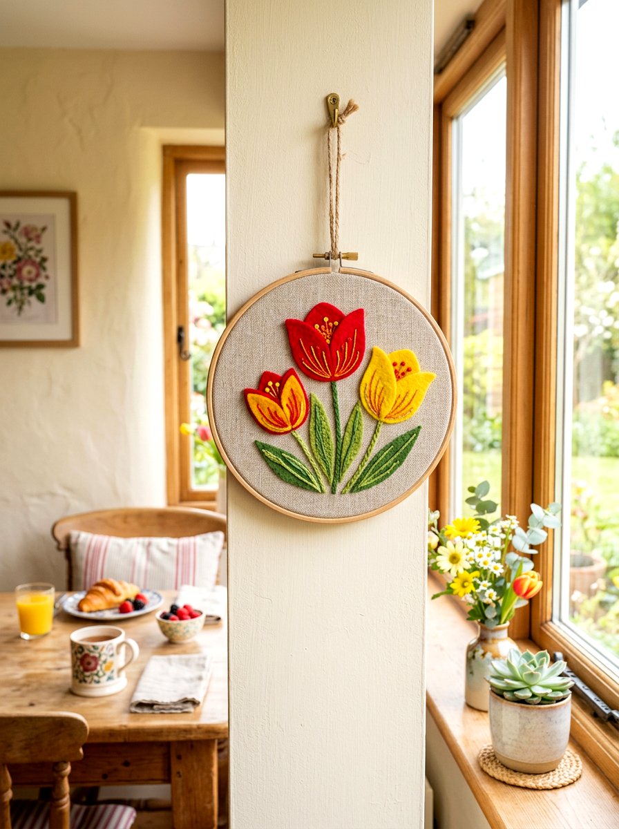 Tulip Embroidery Hoop - 25 Spring Embroidery Hoop Decor Ideas