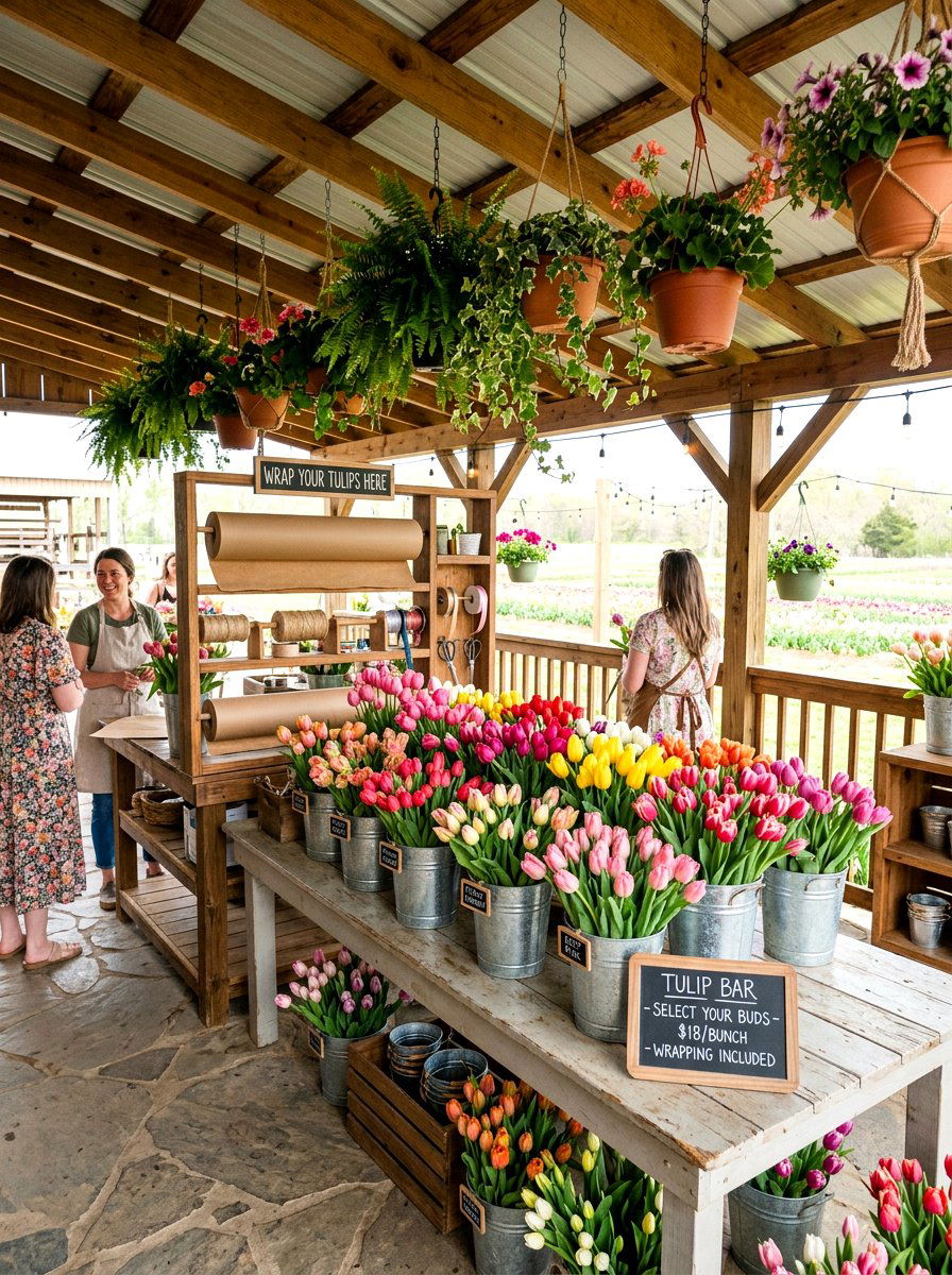 Tulip Flower Bar - 25 Spring Wedding Shower Decor Ideas