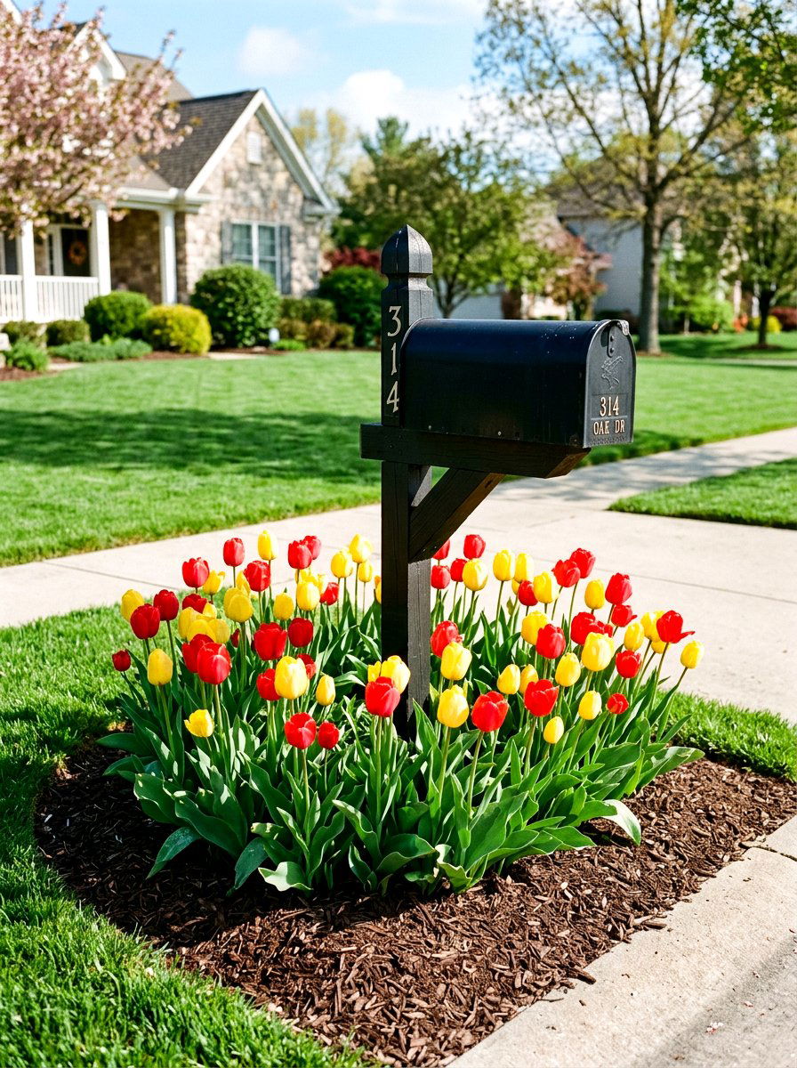 Tulip Flower Bed - 25 Spring Mailbox Garden Ideas