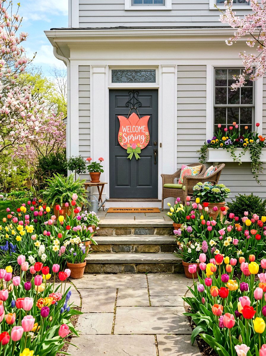 Tulip Flower Door Decor - 25 Spring Welcome Sign Ideas