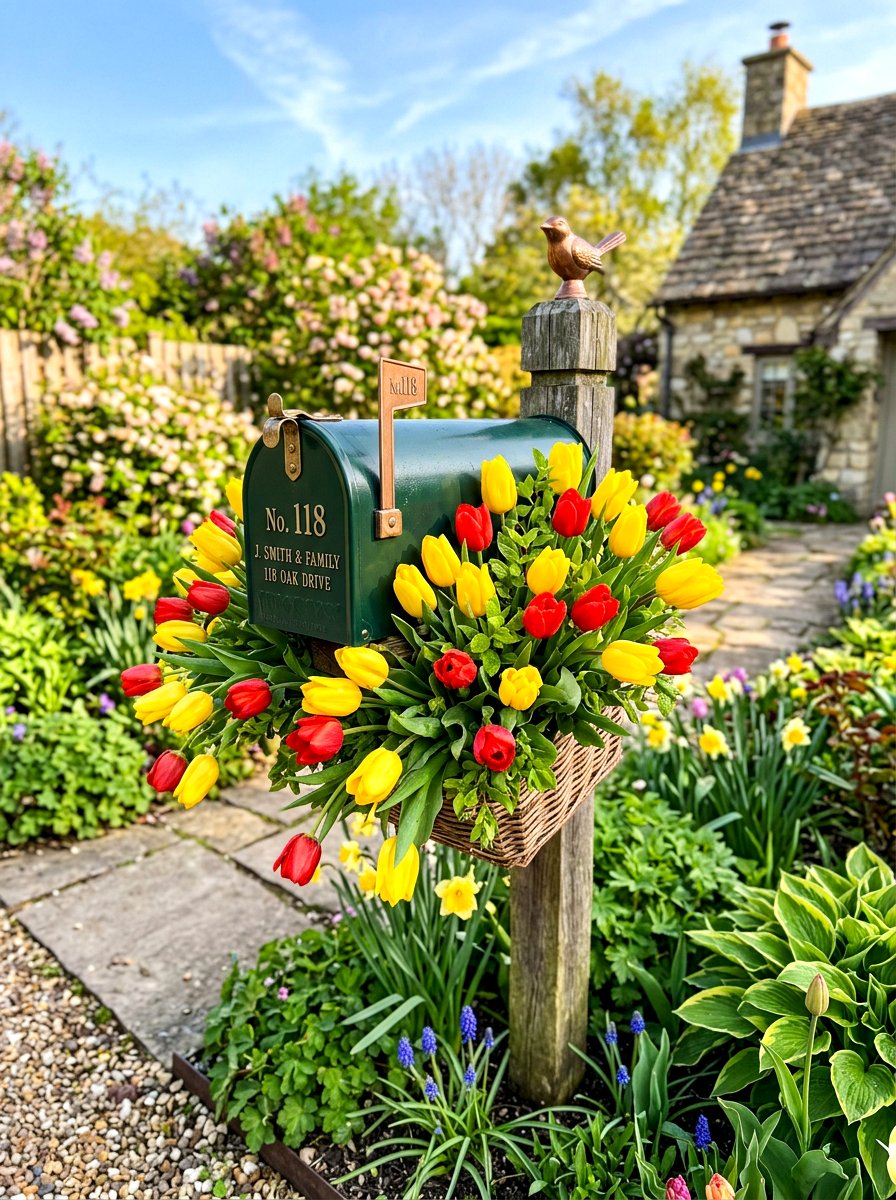 Tulip Flower Mailbox Arrangement - 25 Spring Mailbox Topper Ideas