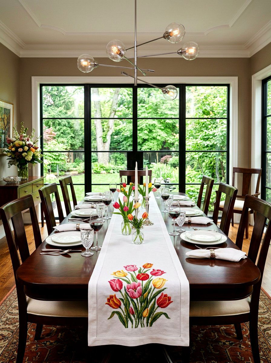 Tulip Flower Table Runner - 25 Spring Cross Stitch Decor Ideas