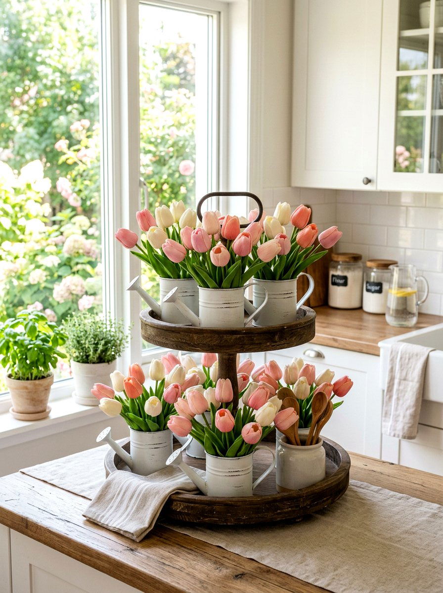 Tulip Flower Tray - 25 Spring Tiered Tray Ideas for Kitchen