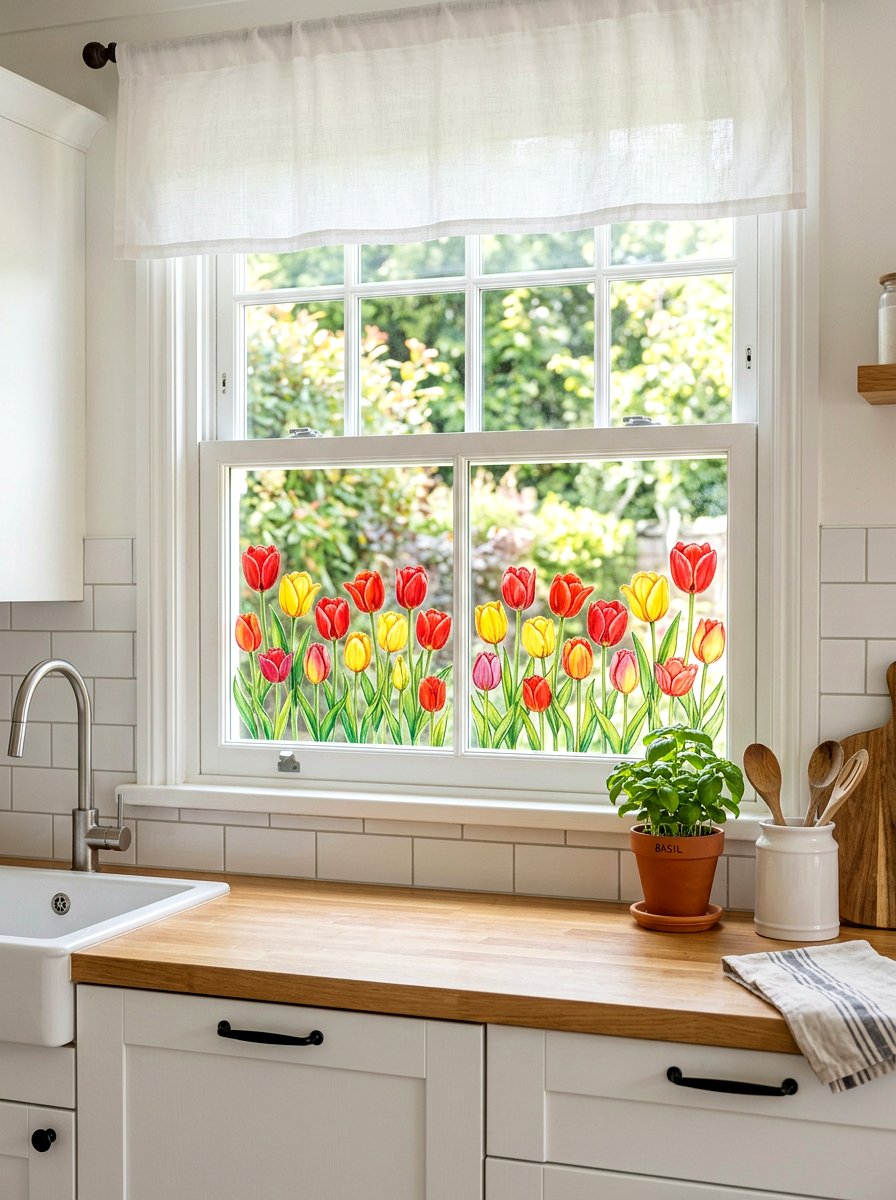 Tulip Flower Window Decorations - 25 Spring Gel Cling Ideas