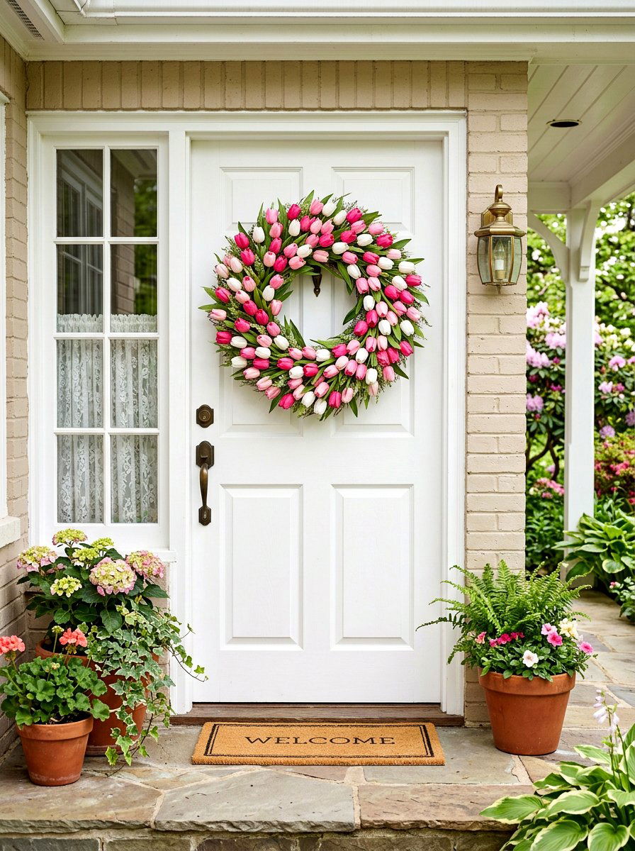 Tulip Front Door Wreath - 25 Spring Wreath Ideas for Front Door