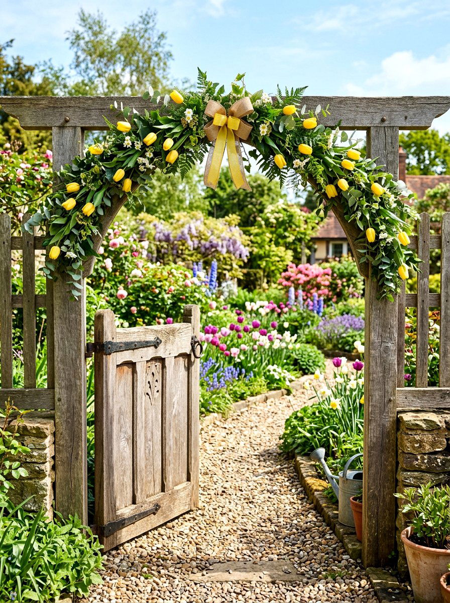 Tulip Garland For Garden Gate - 25 Spring Greenery Garland Ideas