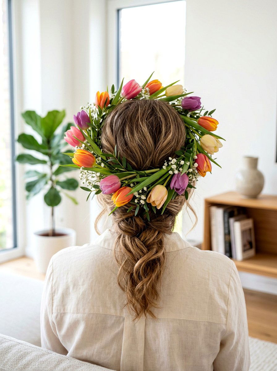 Tulip Hair Wreath - 25 Spring Hair Wreath Ideas