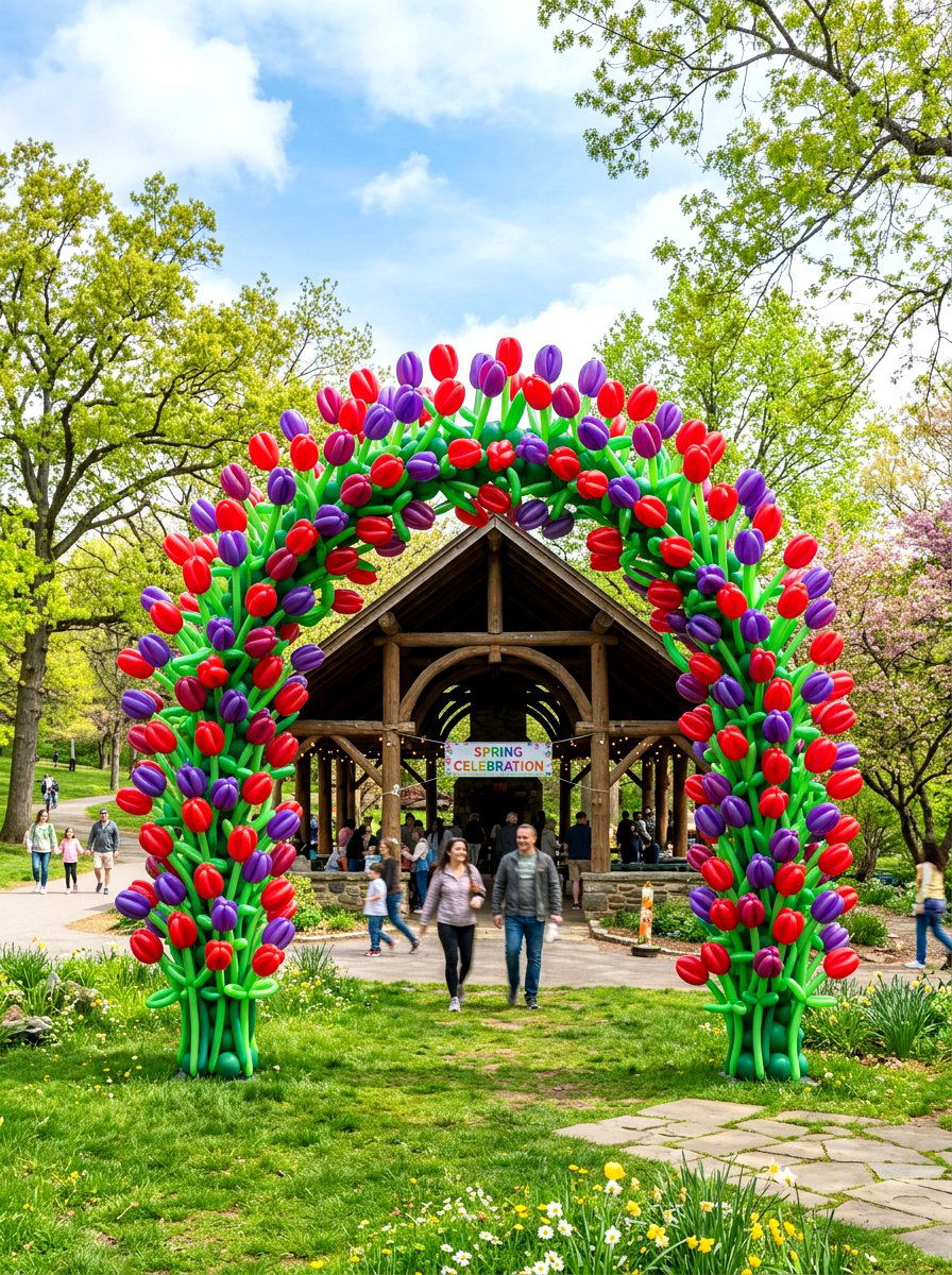 Tulip Inspired Balloon Arch - 25 Spring Balloon Garland Ideas