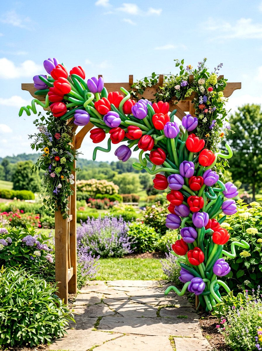 Tulip Inspired Balloon Garland - 25 Spring Balloon Arch Ideas for Party