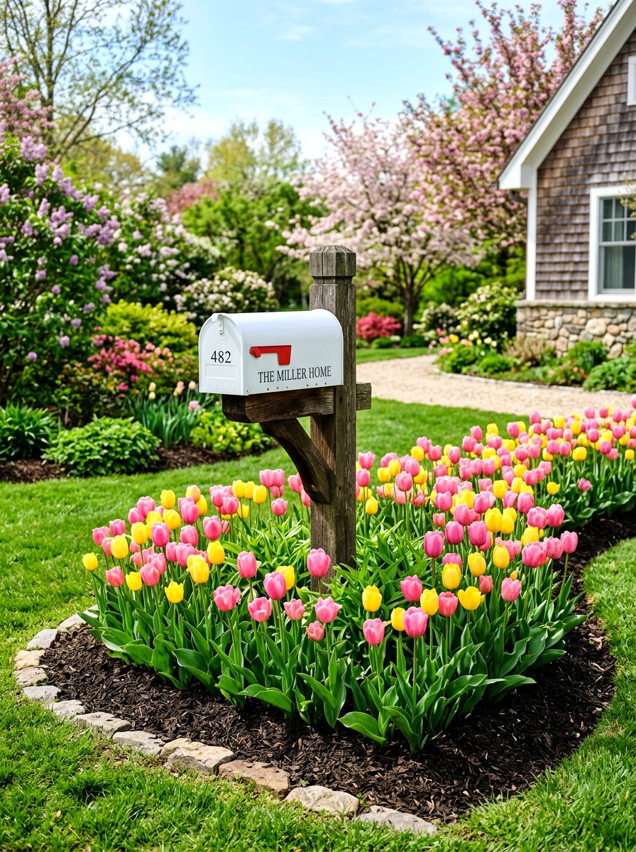 Tulip Mailbox Border - 25 Spring Mailbox Post Decor Ideas