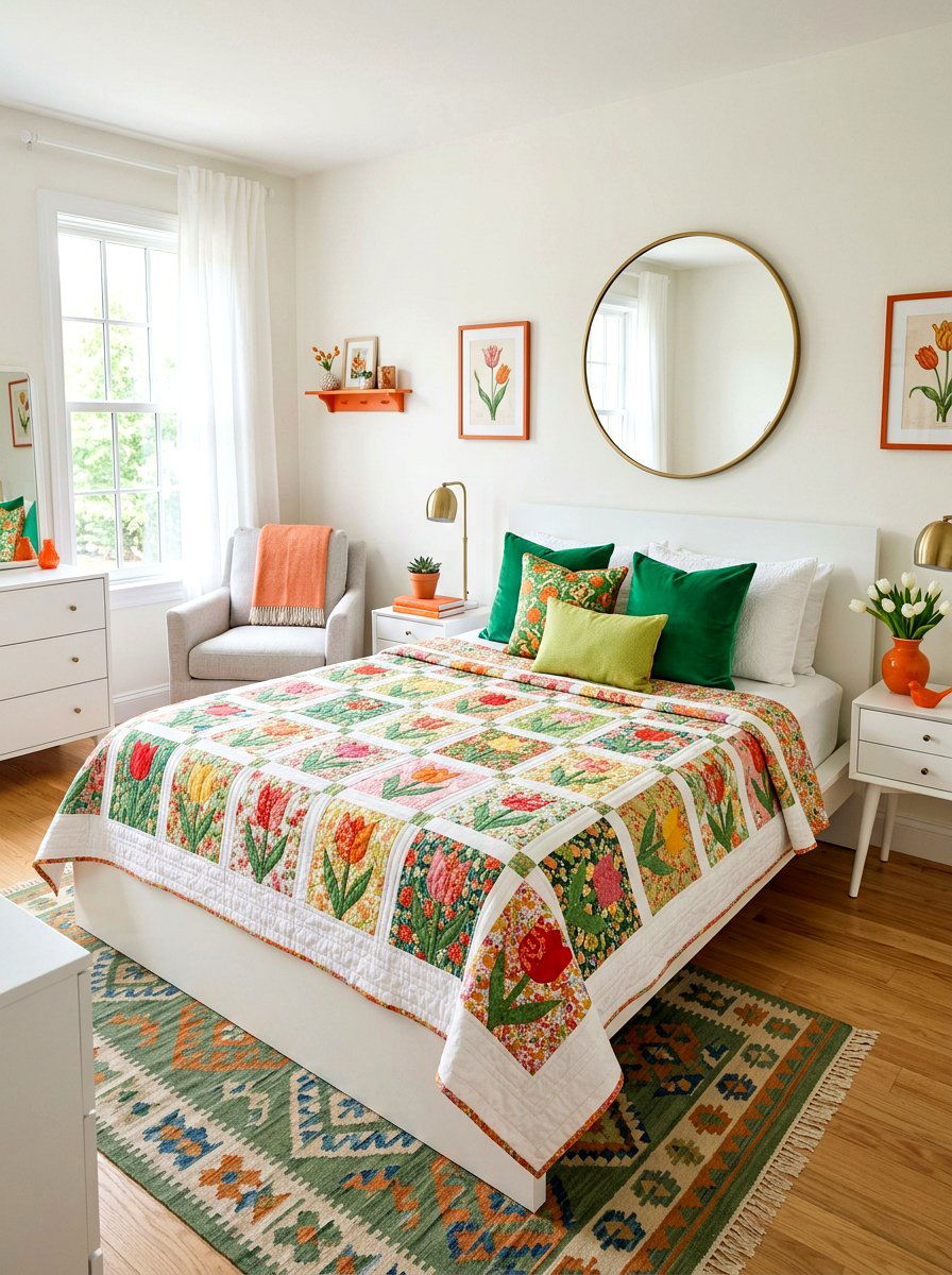 Tulip Patchwork Quilt - 25 Spring Quilt Ideas