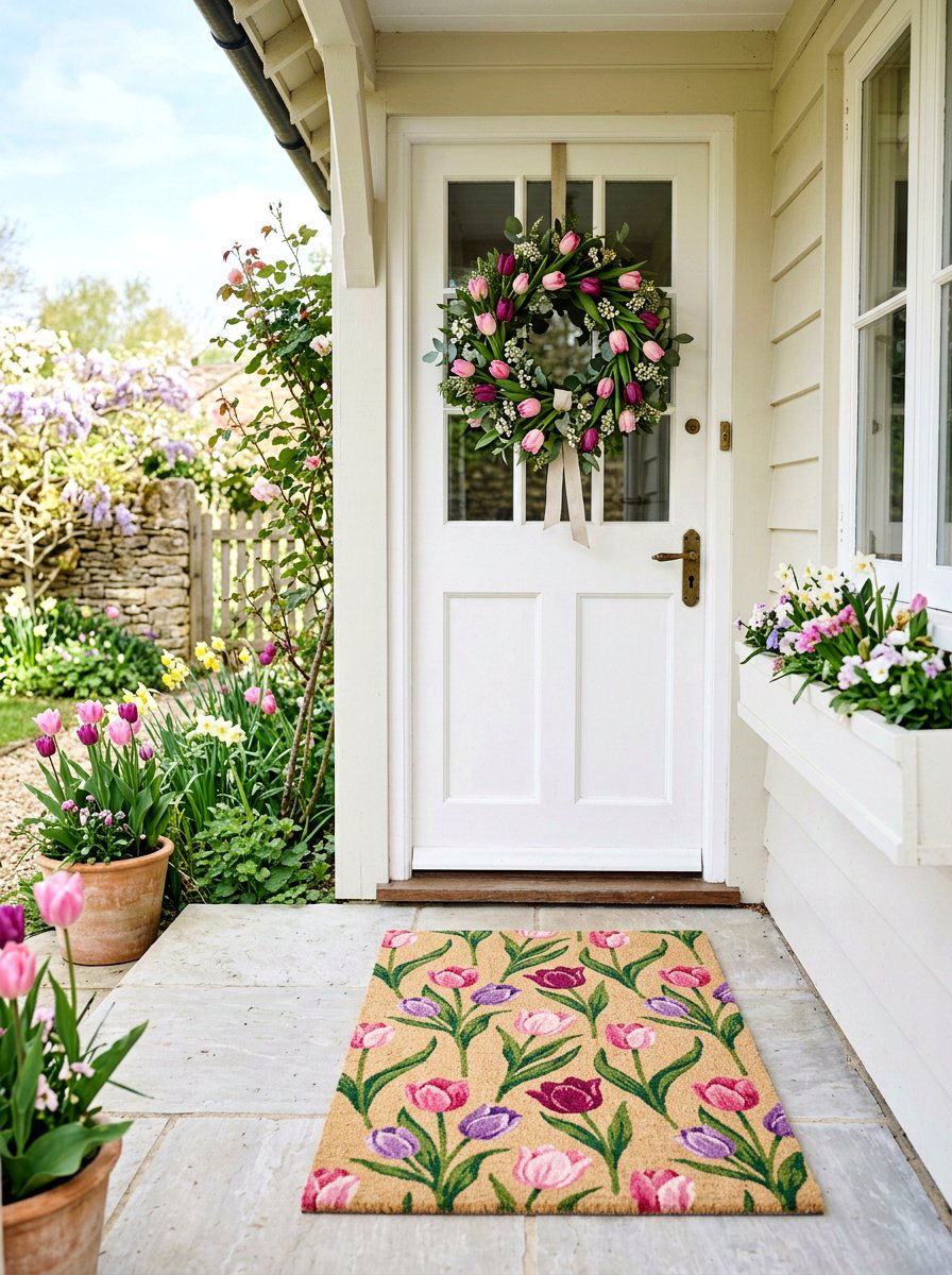 Tulip Pattern Doormat - 25 Spring Doormat Ideas