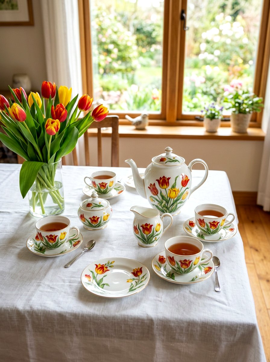 Tulip Pattern Tea Set - 25 Spring Tea Set Ideas