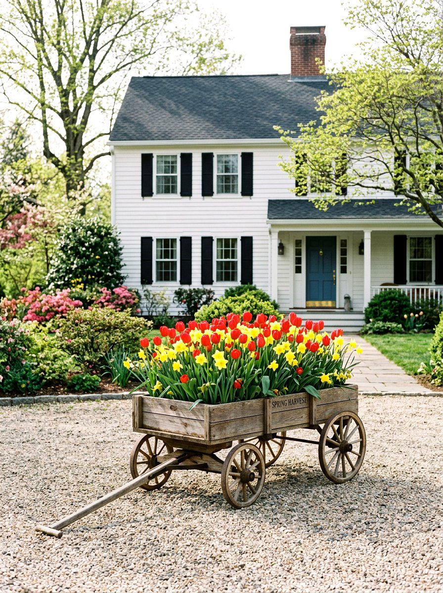 Tulip and Daffodil Wagon - 25 Spring Wagon Decor Ideas