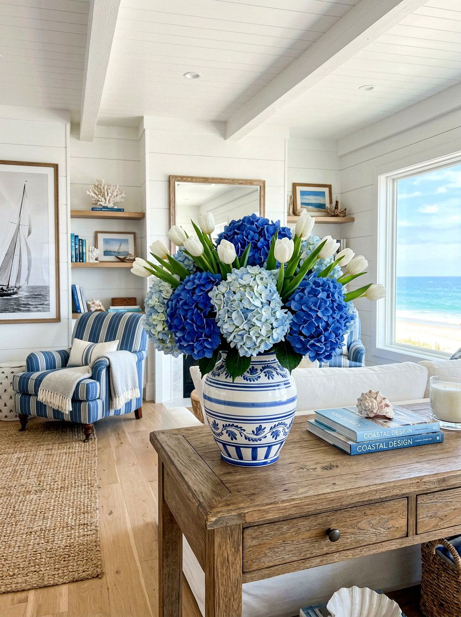 Tulip and Hydrangea Bouquet - 25 Spring Tulip Centerpiece Ideas