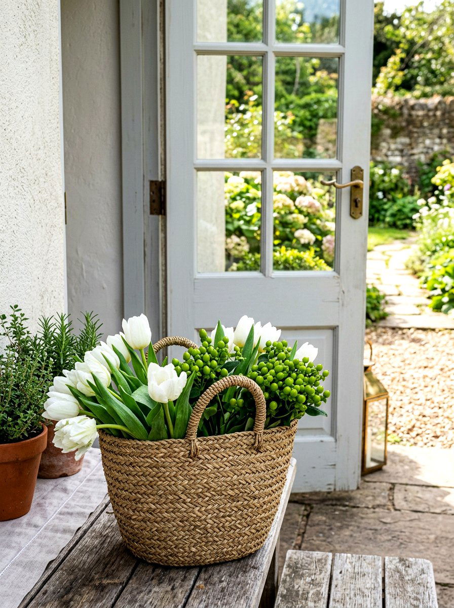 Tulip and berry basket - 25 Spring Hanging Basket Door Ideas
