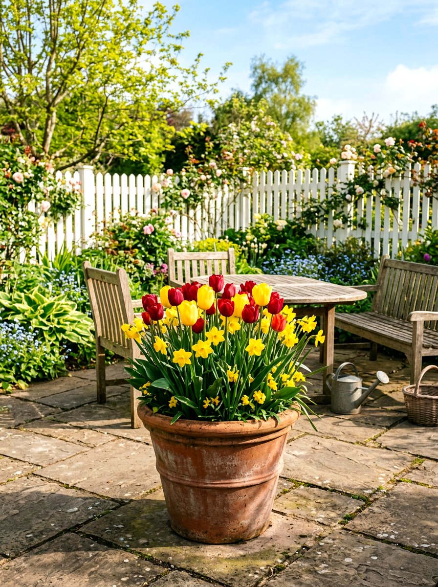 Tulip and daffodil planter - 25 Spring Container Garden Ideas