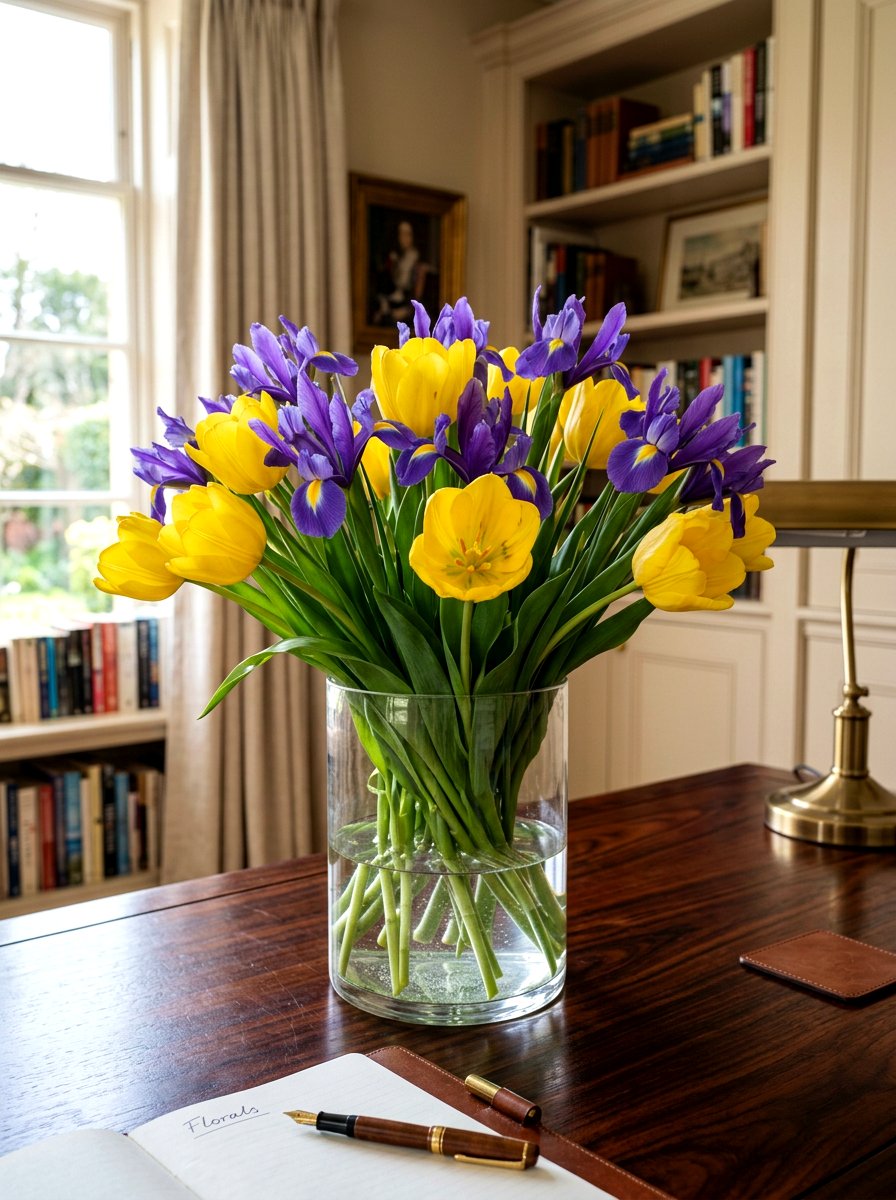Tulip and iris combination - 25 Spring Faux Flower Arrangement Ideas