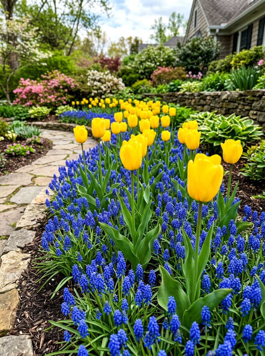 Tulip and muscari combination - 25 Spring Tulip Garden Ideas