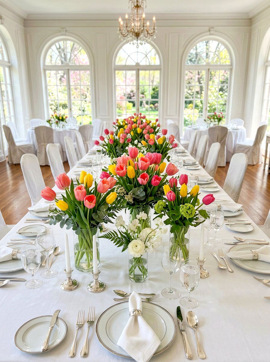 Tulip floral arrangements - 25 Spring First Birthday Decor Ideas