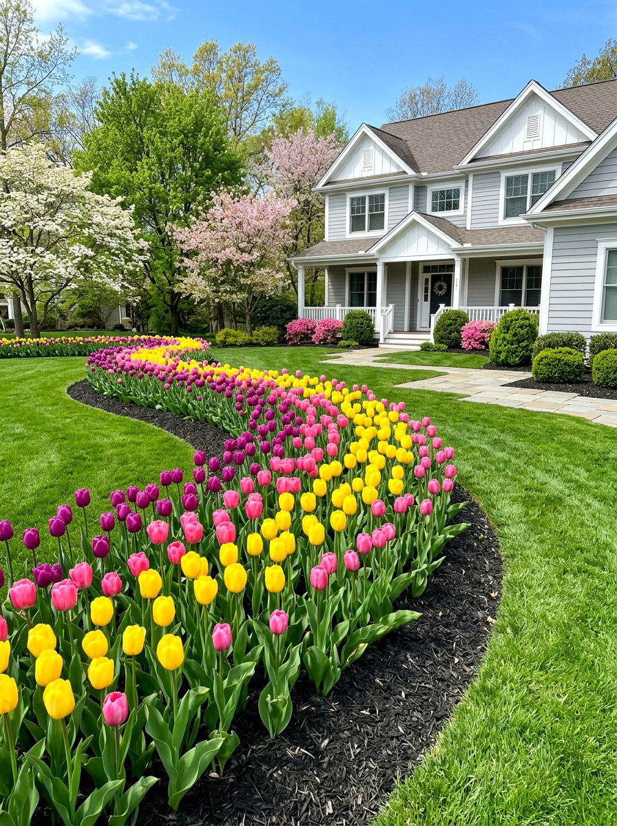 Tulip flower bed - 25 Spring Front Yard Decor Ideas