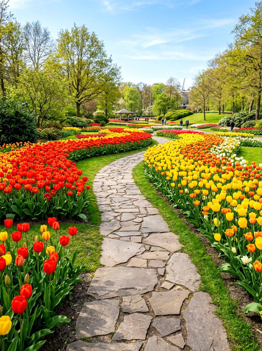 Tulip garden path - 25 Spring Front Walkway Decor Ideas