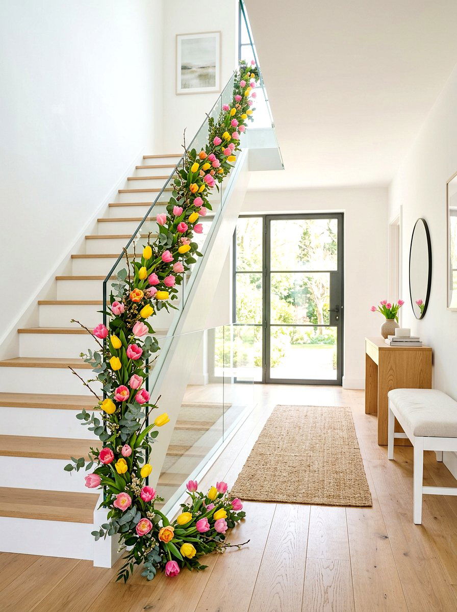 Tulip garland - 25 Spring Staircase Garland Ideas