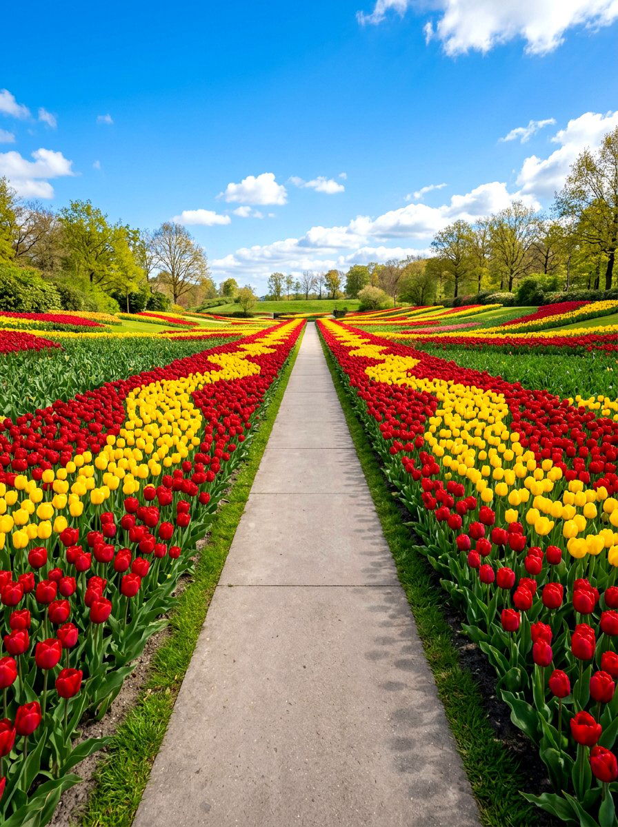 Tulip lined garden path - 25 Spring Garden Path Decor Ideas