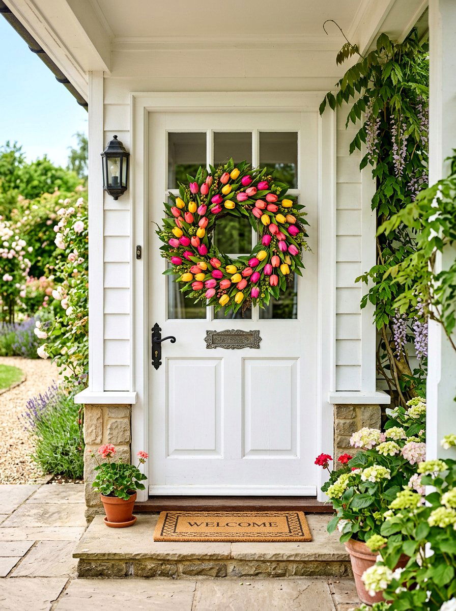 Tulip wreath - 25 Spring Wreath Craft Ideas