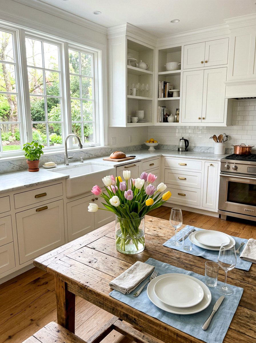Tulips In Glass Vase - 25 Spring Kitchen Table Centerpiece Ideas