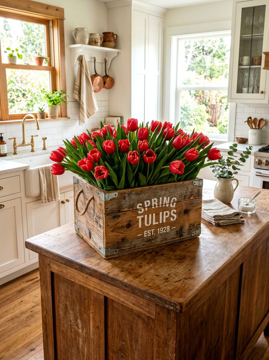 Tulips In Wooden Crates - 25 Spring Forced Bulb Ideas
