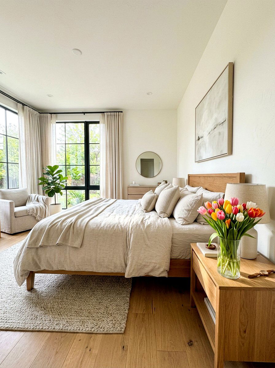 Tulips On Nightstand - 25 Spring Bedroom Vase Ideas