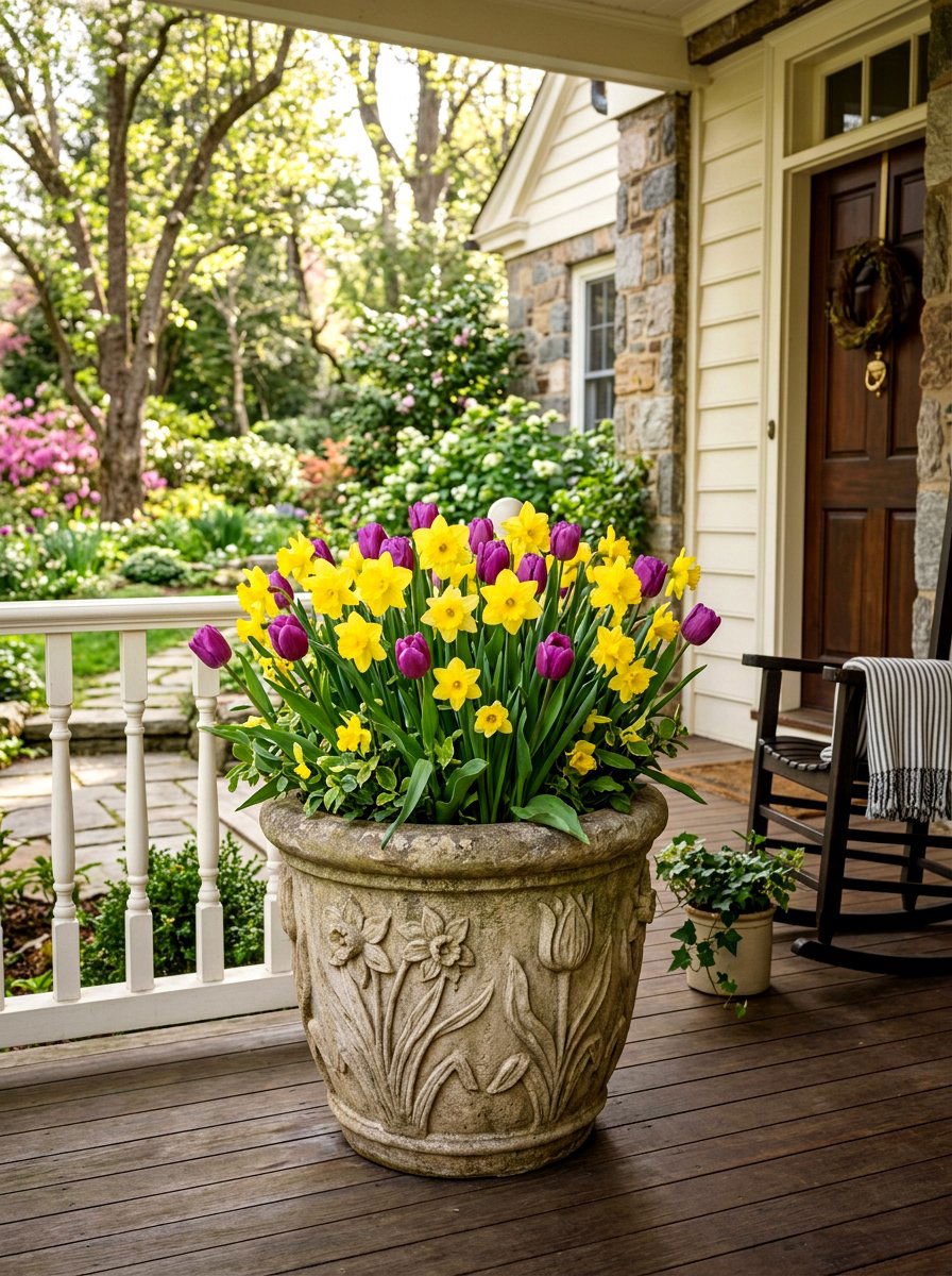 Tulips and Daffodils - 25 Spring Flower Pot Ideas