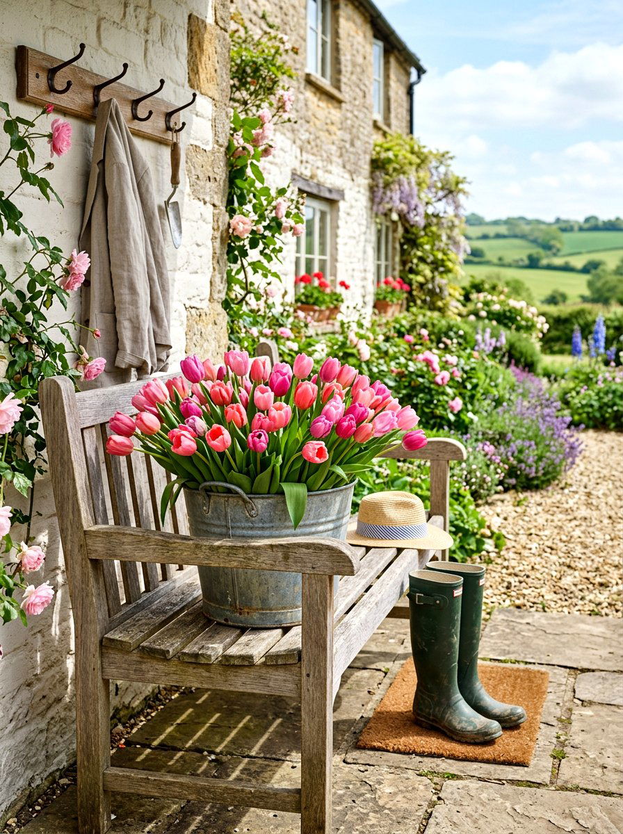 Tulips in galvanized bucket - 25 Spring Tulip Arrangement Ideas
