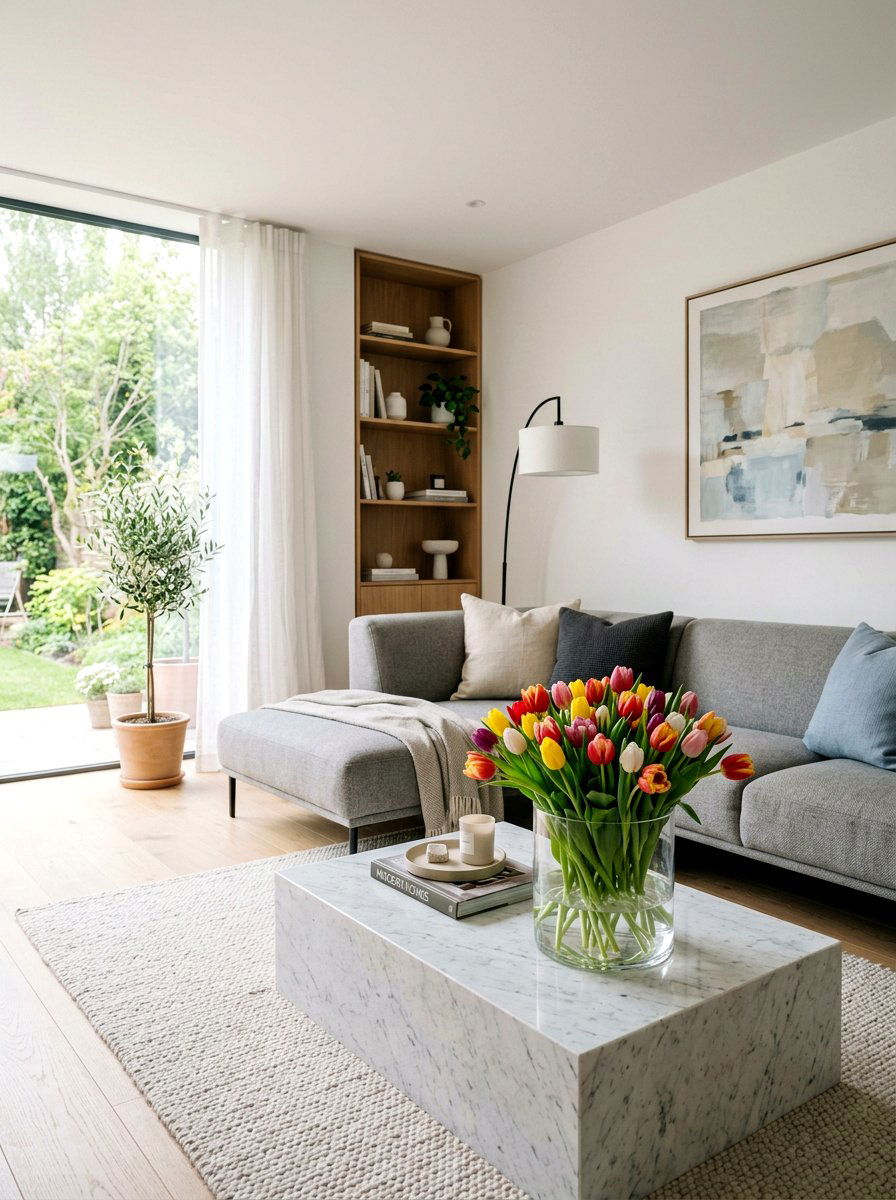 Tulips in glass vase - 25 Spring Tulip Arrangement Ideas