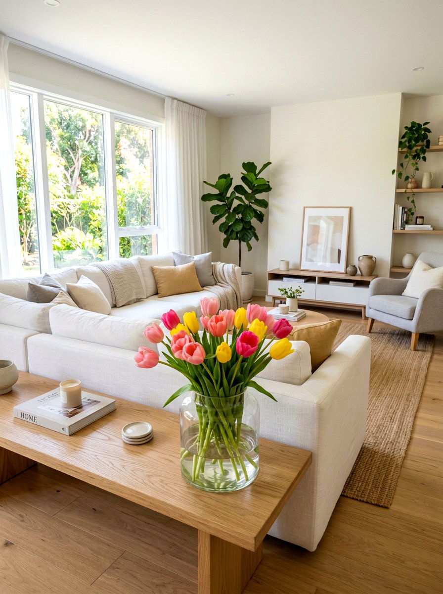 Tulips in glass vase - 25 Spring Floral Decor Ideas