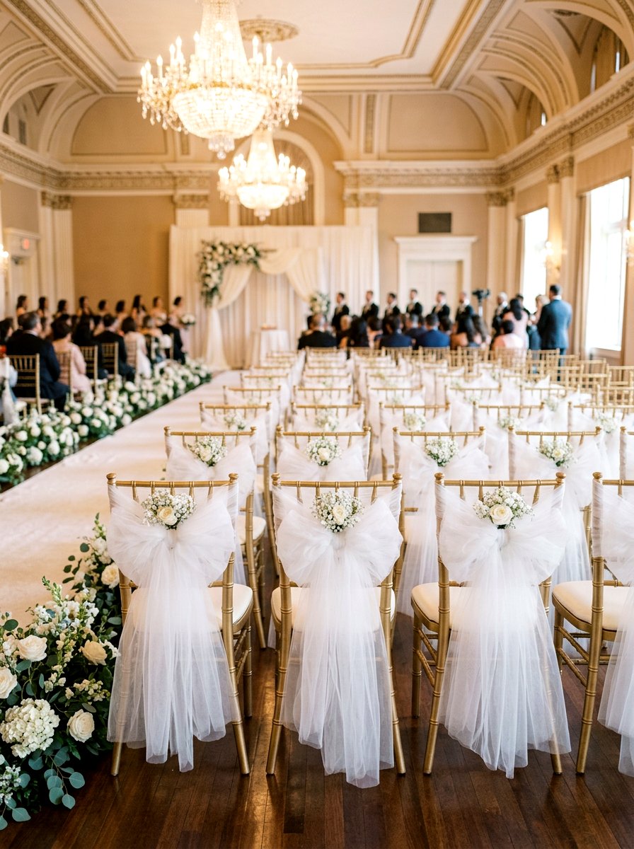 Tulle Chair Bow - 25 Spring Wedding Chair Decor Ideas