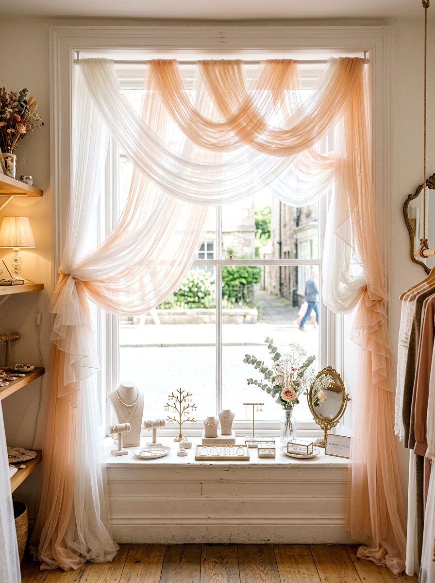 Tulle Fabric Window - 25 Spring Storefront Decor Ideas