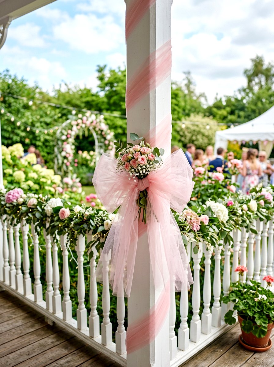 Tulle Ribbon Accent Porch Post - 25 Spring Porch Post Decor Ideas