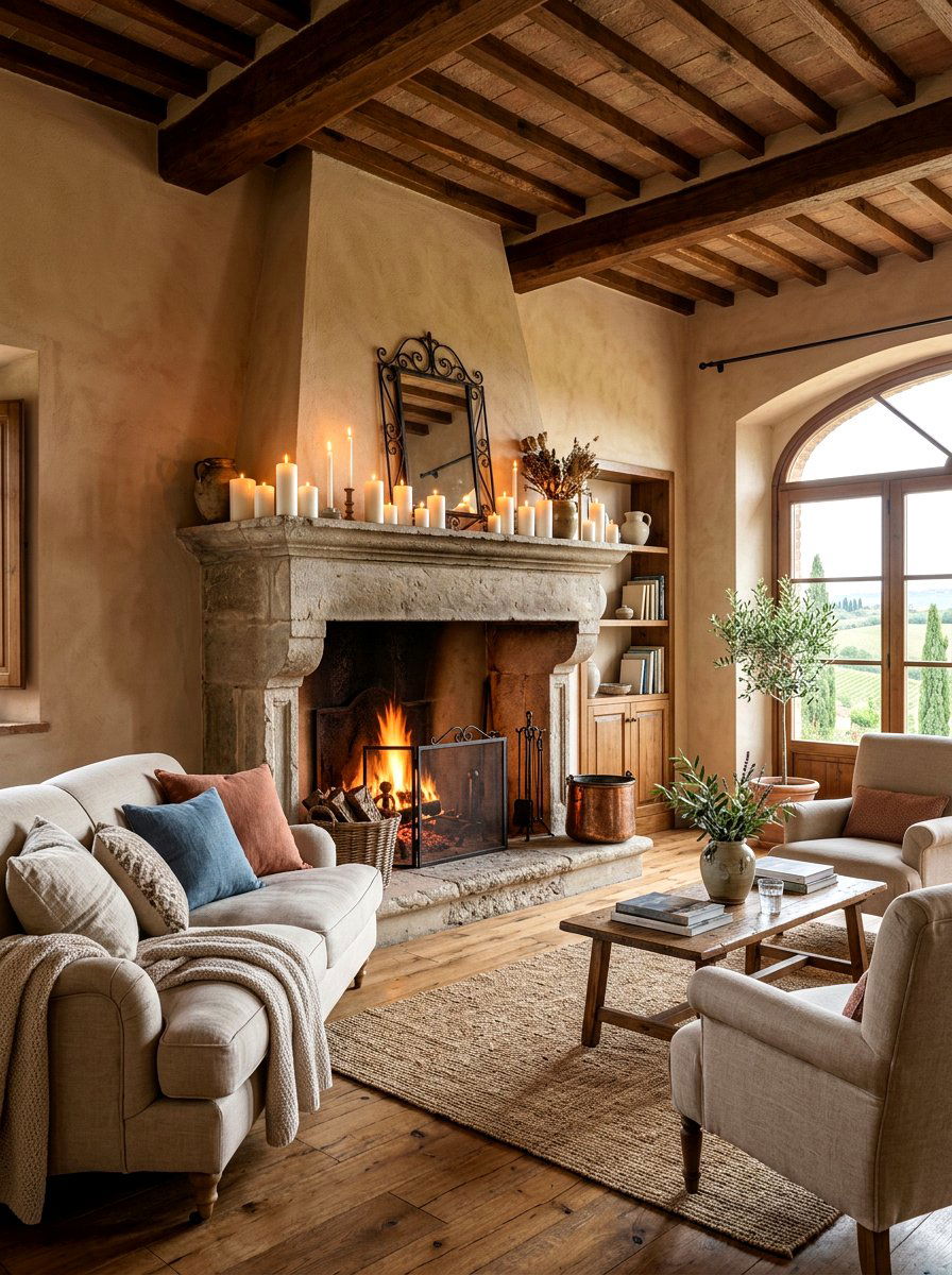 Tuscan Fireplace - 25 Spring Tuscan Decor Ideas